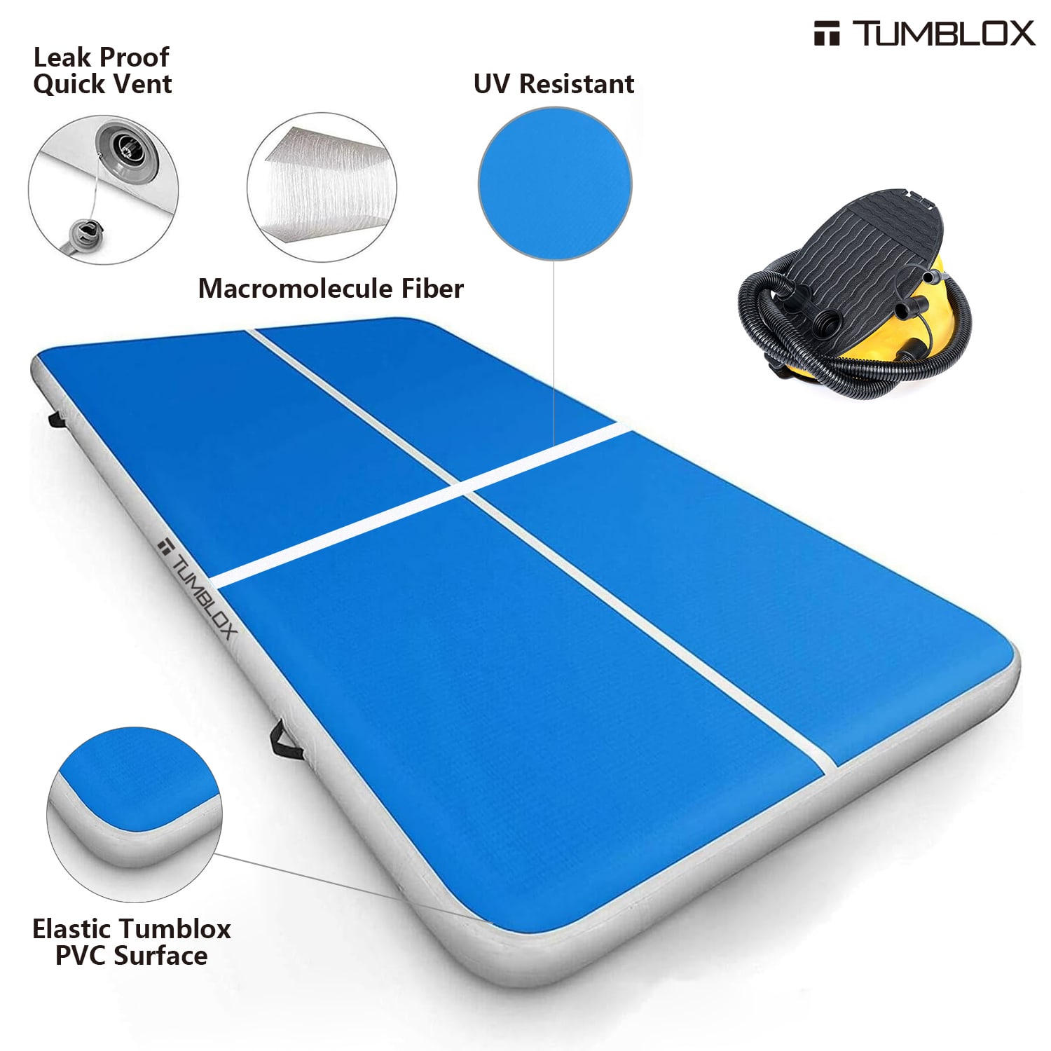 Blue White Cross-Line Air Track Mat 10cm — surface and seam detail | inflatable gymnastics tumbling mat