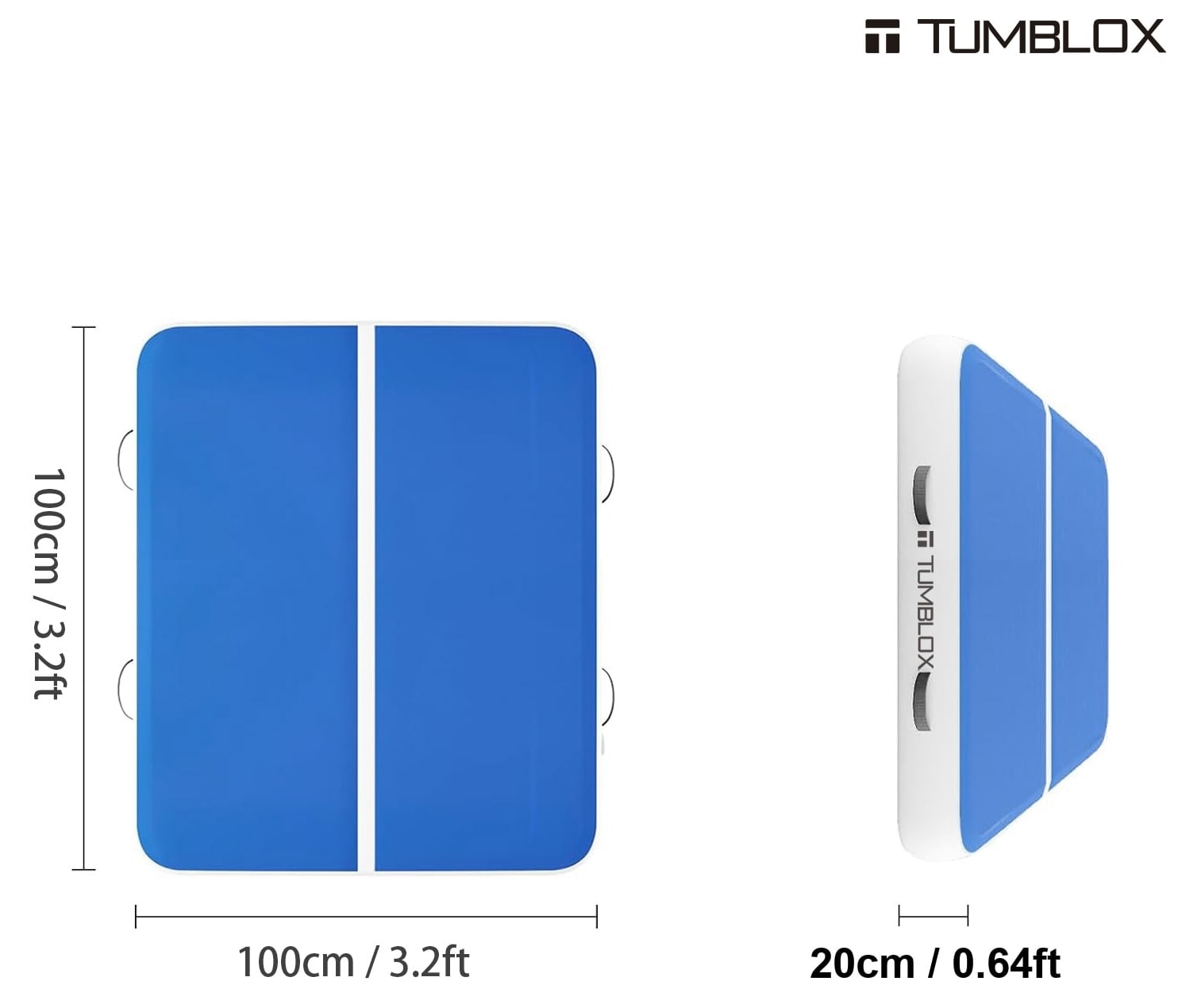 TUMBLOX Blue White Single-Line Air Track Mat 20cm with Electric Pump