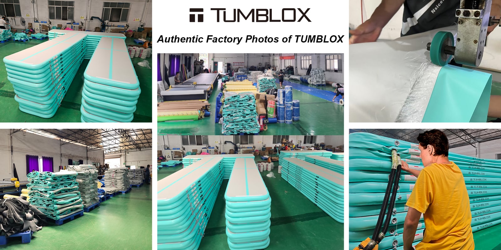 Gem Blue Cross-Line Air Track Mat 10cm — factory production 2 | inflatable gymnastics tumbling mat