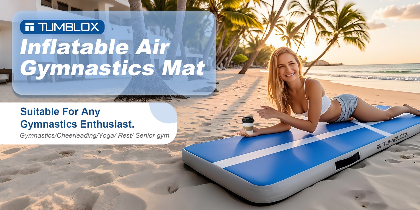 Gem Blue Cross-Line Air Track Mat 10cm — in-use lifestyle | inflatable gymnastics tumbling mat