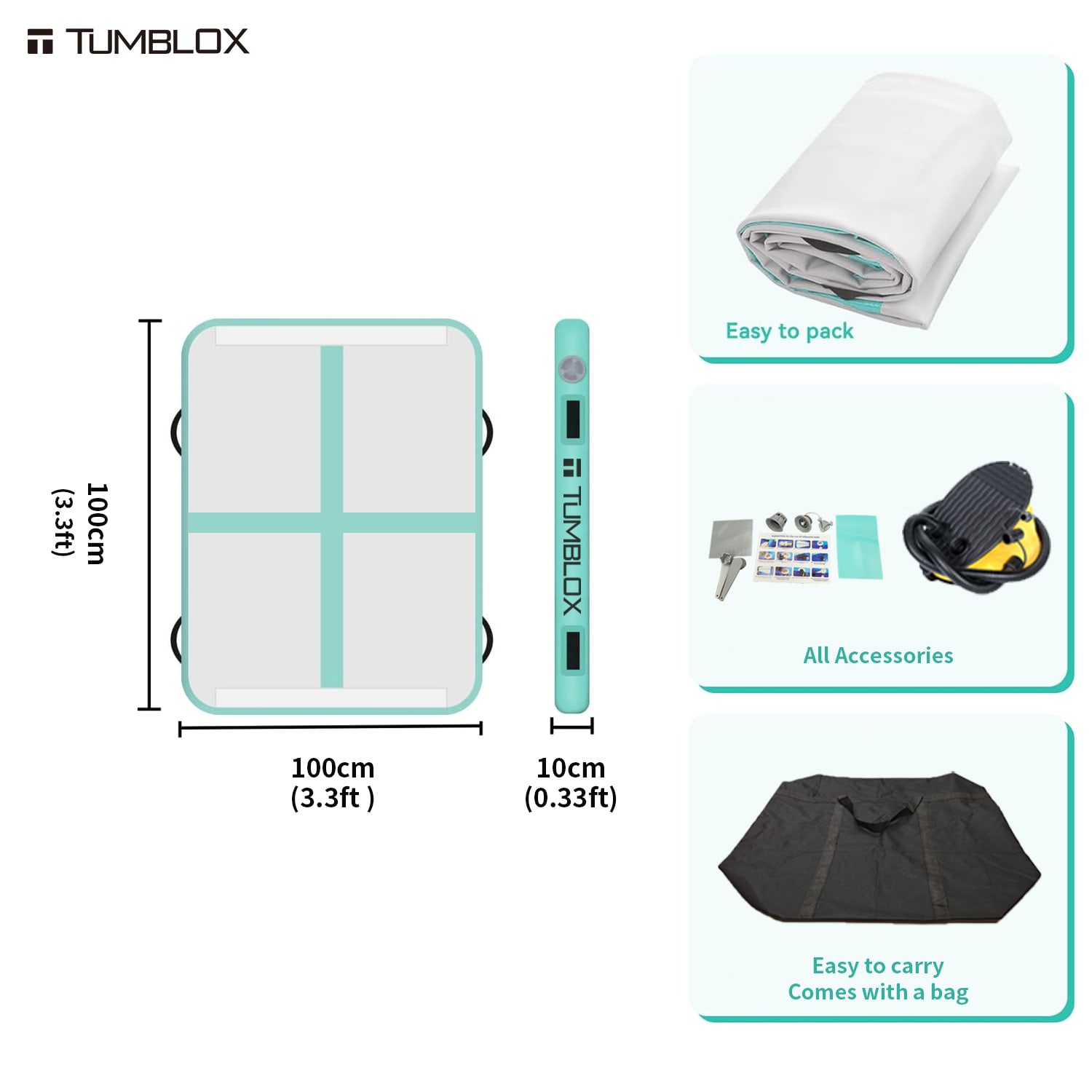1m x 1m x 10cm / Mint Green / Cross-Line / No Pump