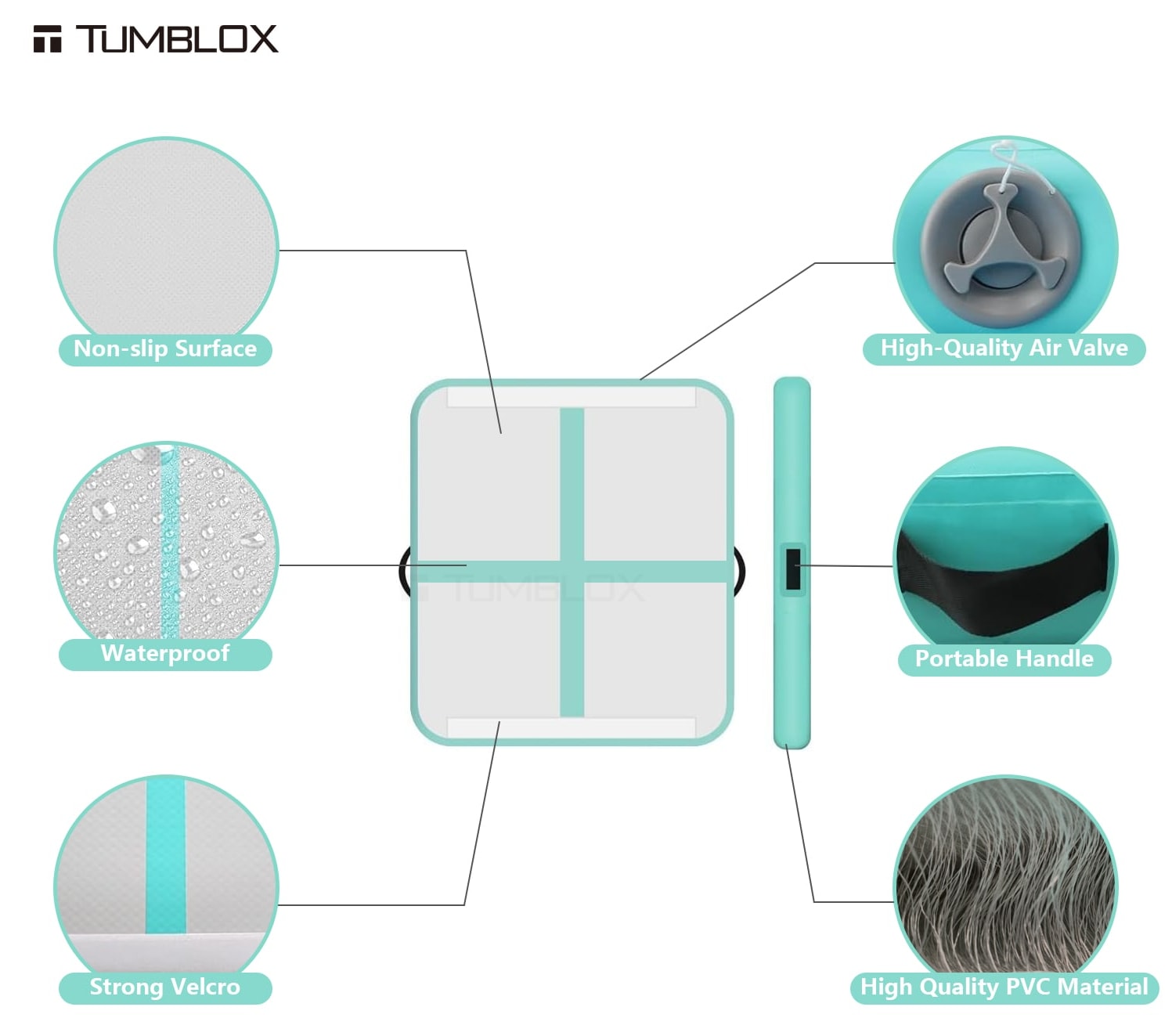 Mint Green Cross-Line Air Track Mat 20cm — studio view 6 | inflatable gymnastics tumbling mat