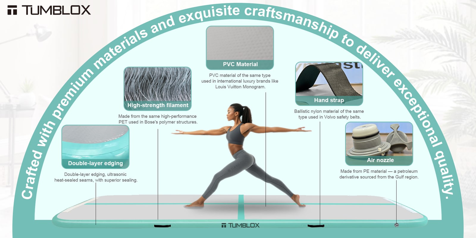Mint Green Single-Line Air Track Mat 10cm — specification chart 2 | inflatable gymnastics tumbling mat