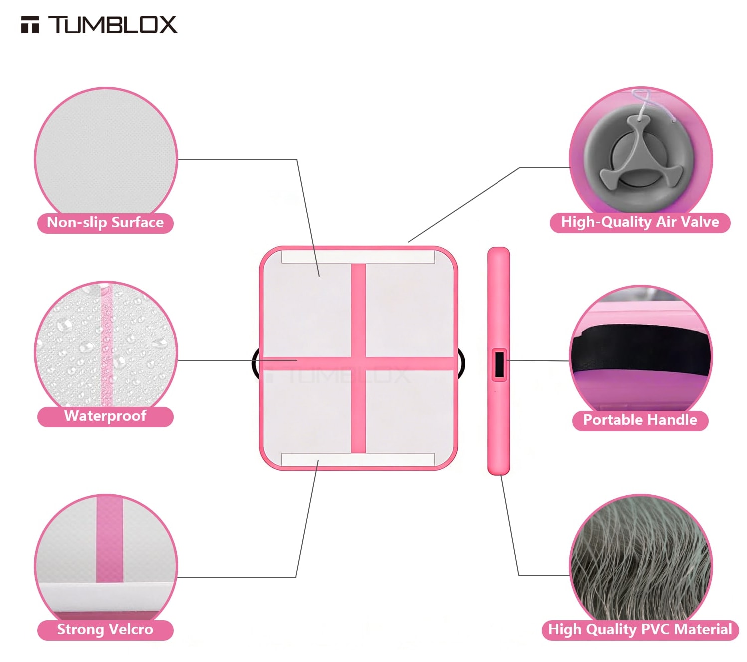 Rose Pink Cross-Line Air Track Mat 10cm — studio view 6 | inflatable gymnastics tumbling mat