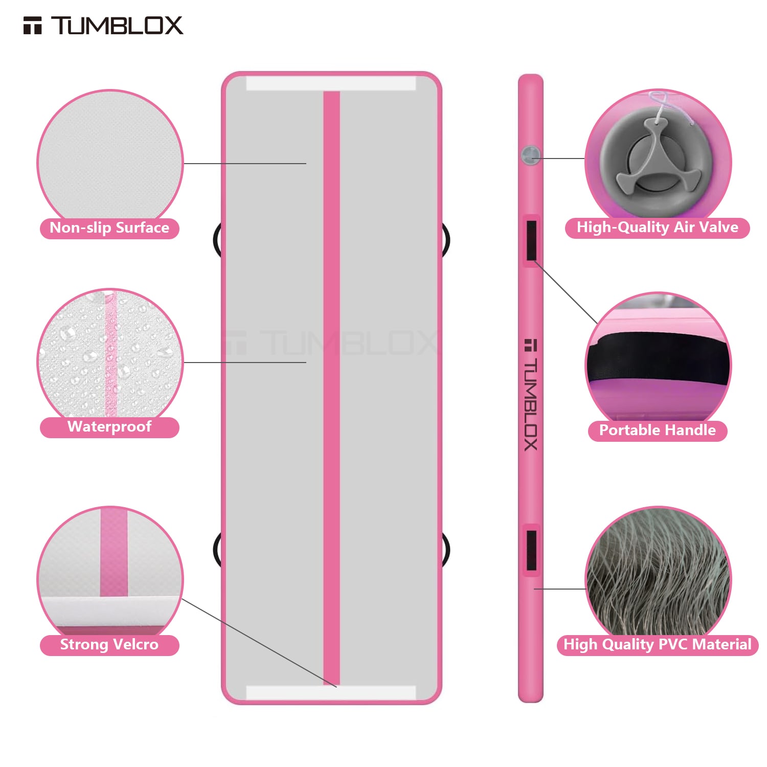 Rose Pink Single-Line Air Track Mat 20cm — studio view 7 | inflatable gymnastics tumbling mat