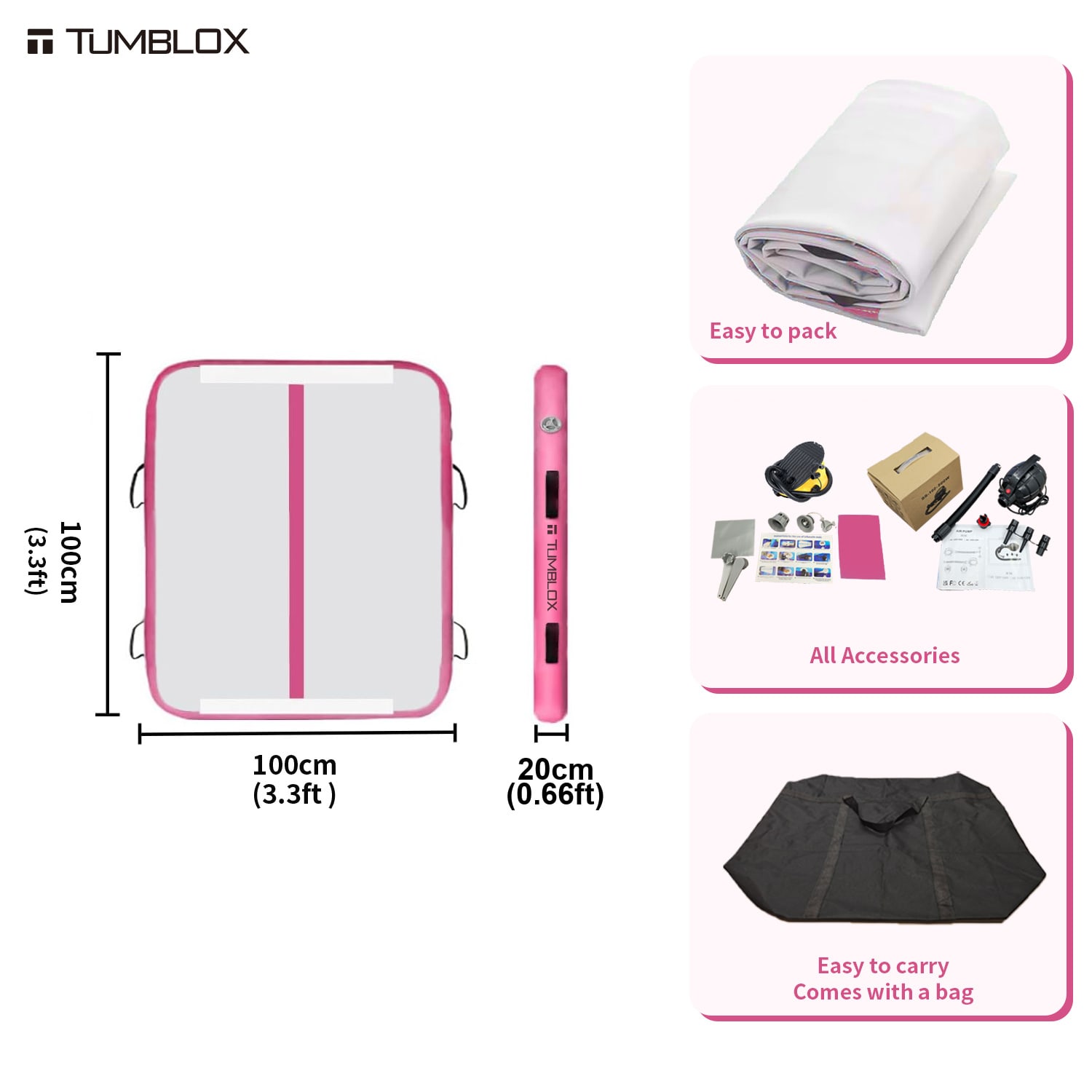 1m x 1m x 20cm / Rose Pink / Single-Line / With Pump